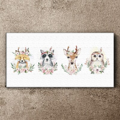 Forest friends in flowers Canvas Wall art