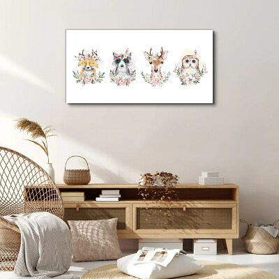 Animals deer owl raccoon Canvas Wall art