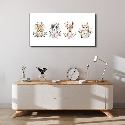 Animals deer owl raccoon Canvas Wall art