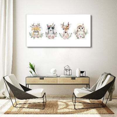 Animals deer owl raccoon Canvas Wall art