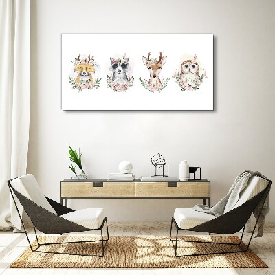 Forest friends in flowers Canvas Wall art
