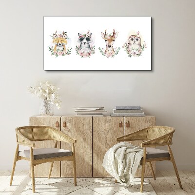 Animals deer owl raccoon Canvas Wall art