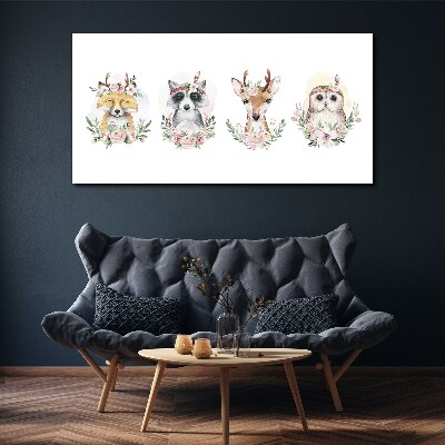 Animals deer owl raccoon Canvas Wall art