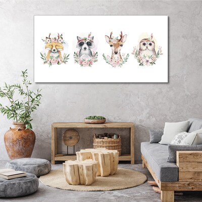 Forest friends in flowers Canvas Wall art