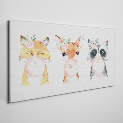 Forest friends with a balloon Canvas Wall art