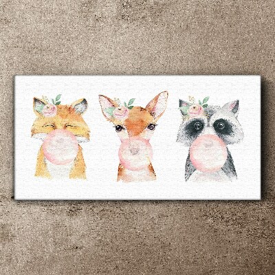 Animals fox raccoon Canvas Wall art