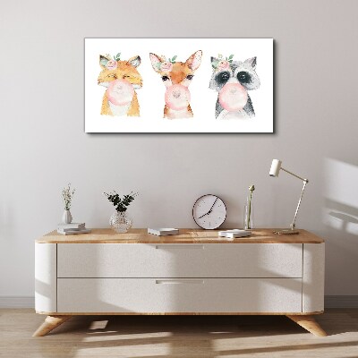 Animals fox raccoon Canvas Wall art