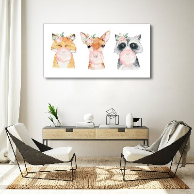 Animals fox raccoon Canvas Wall art