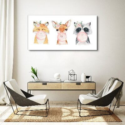 Forest friends with a balloon Canvas Wall art