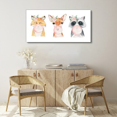 Forest friends with a balloon Canvas Wall art
