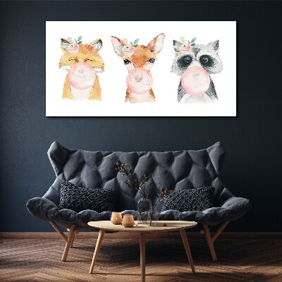 Animals fox raccoon Canvas Wall art