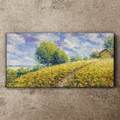Hill meadow sky tree Canvas Wall art