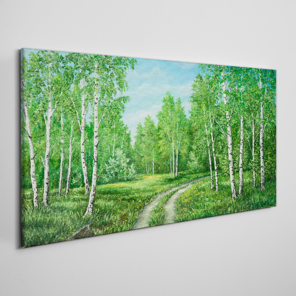 Green forest with white birches Canvas Wall art