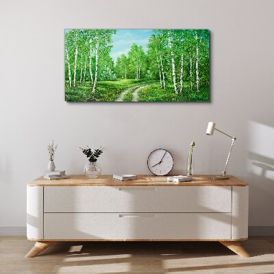 Green forest with white birches Canvas Wall art