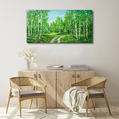 Green forest with white birches Canvas Wall art