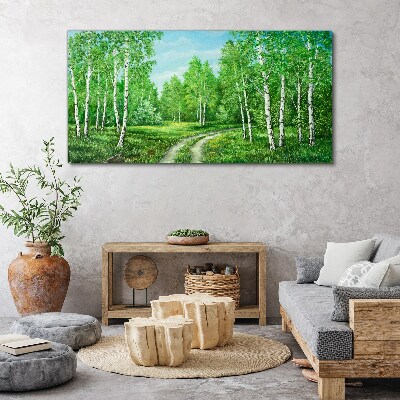 Green forest with white birches Canvas Wall art