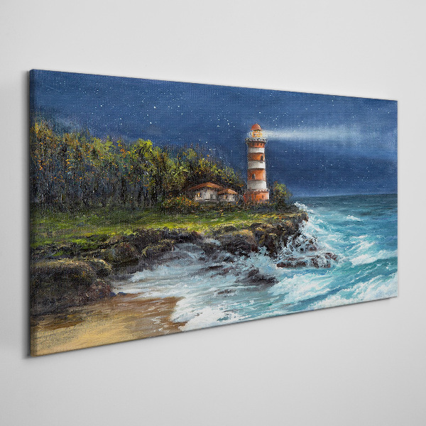 A lighthouse in a stormy sea Canvas Wall art
