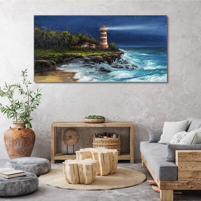 A lighthouse in a stormy sea Canvas Wall art