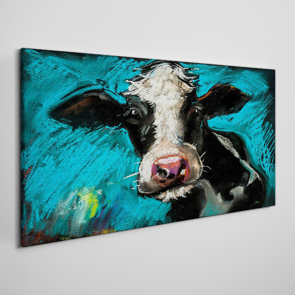 Portrait of a cow on a blue background Canvas Wall art