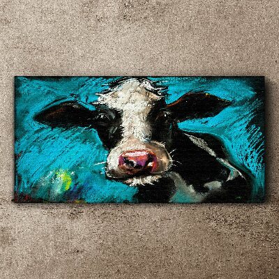 Portrait of a cow on a blue background Canvas Wall art