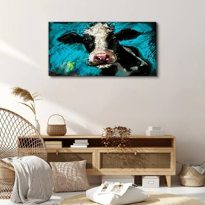 Portrait of a cow on a blue background Canvas Wall art