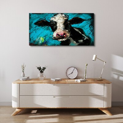 Portrait of a cow on a blue background Canvas Wall art