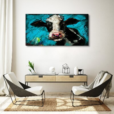 Portrait of a cow on a blue background Canvas Wall art