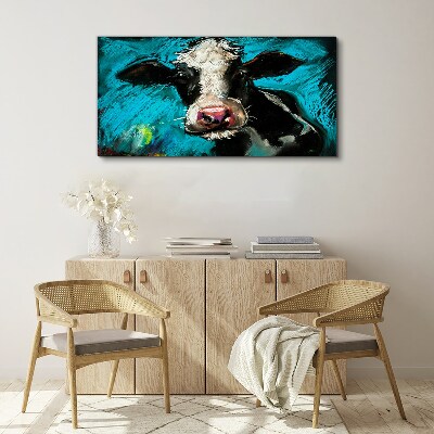 Portrait of a cow on a blue background Canvas Wall art