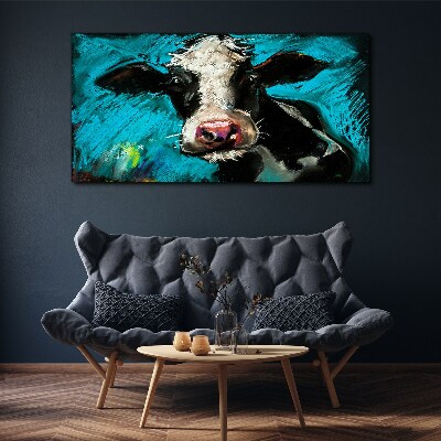 Portrait of a cow on a blue background Canvas Wall art