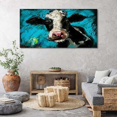 Portrait of a cow on a blue background Canvas Wall art