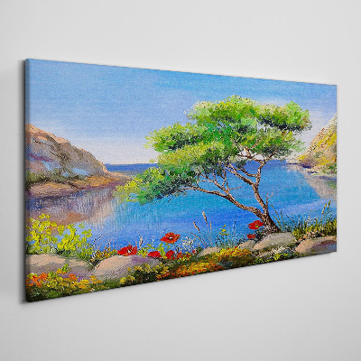 Nature tree flowers sea Canvas Wall art