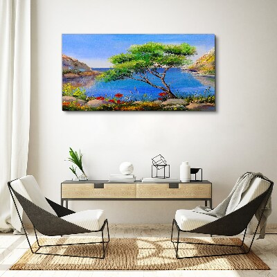 Nature tree flowers sea Canvas Wall art