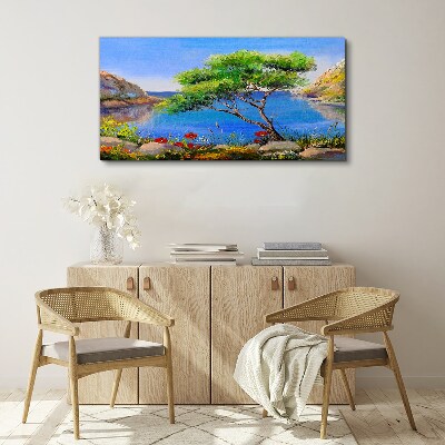 Nature tree flowers sea Canvas Wall art