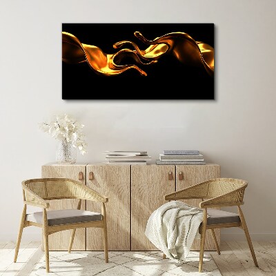 Golden waves on a black background Canvas Wall art