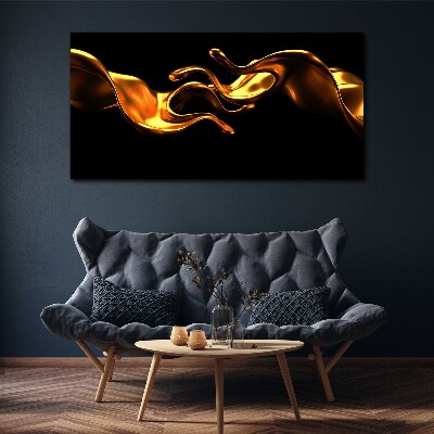 Golden waves on a black background Canvas Wall art