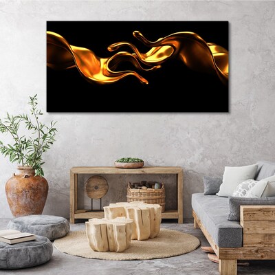 Golden waves on a black background Canvas Wall art