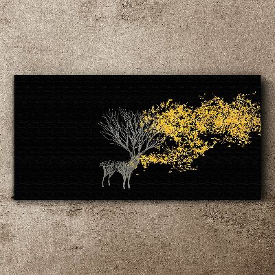 Golden leaves on black background Canvas Wall art