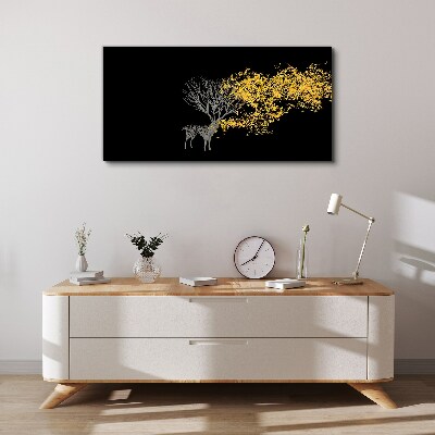 Golden leaves on black background Canvas Wall art