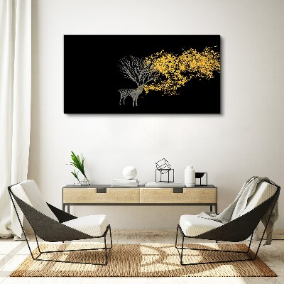 Golden leaves on black background Canvas Wall art