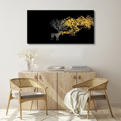 Golden leaves on black background Canvas Wall art