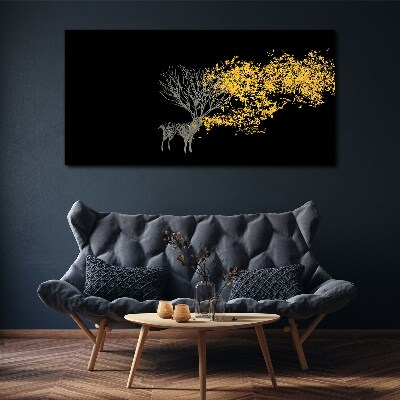 Golden leaves on black background Canvas Wall art