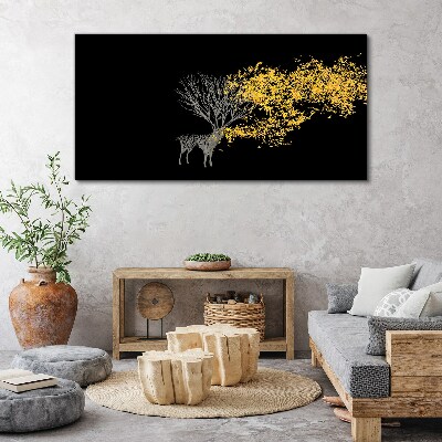 Golden leaves on black background Canvas Wall art