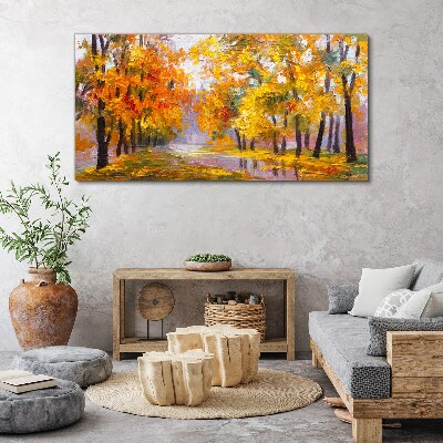 Golden autumn in the park Canvas Wall art