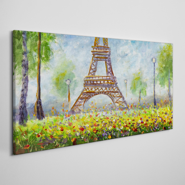 Tree flowers eiffel tower Canvas Wall art