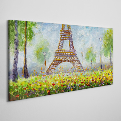 Tree flowers eiffel tower Canvas Wall art