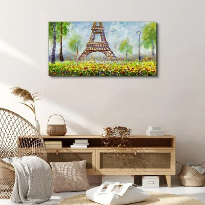 Tree flowers eiffel tower Canvas Wall art