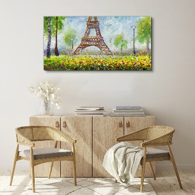 Tree flowers eiffel tower Canvas Wall art