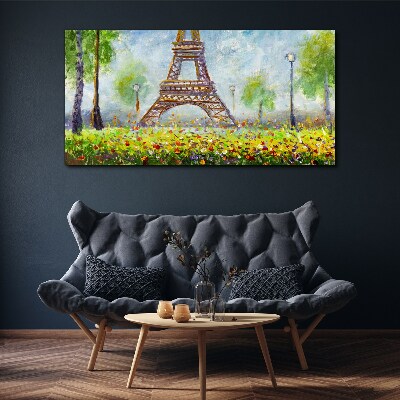 Tree flowers eiffel tower Canvas Wall art