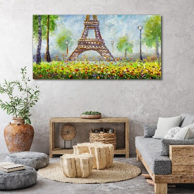 Tree flowers eiffel tower Canvas Wall art