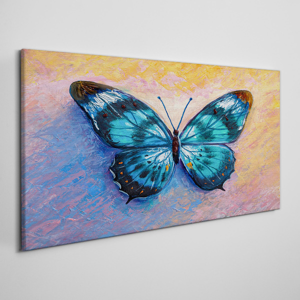 Blue butterfly on pastel background Canvas Wall art